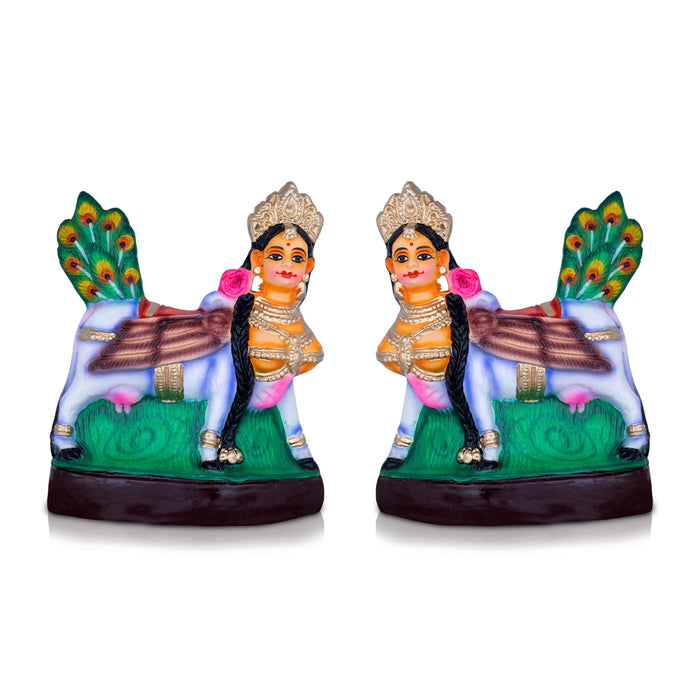 Kamadhenu Paper Mache Golu Bommai Pair - 10 x 8 Inches | Giri Golu Doll/ Navaratri Golu Bomma/ Gombe/ Bommai