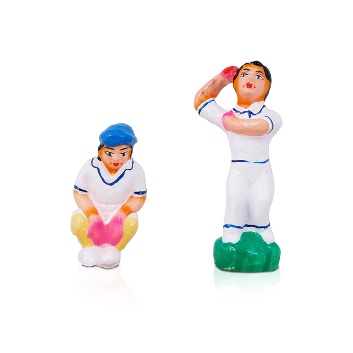 Cricket Clay Golu Bommai Set - 6 x 2 Inches | Giri Golu Doll/ Navaratri Golu Bomma/Gombe/Bommai