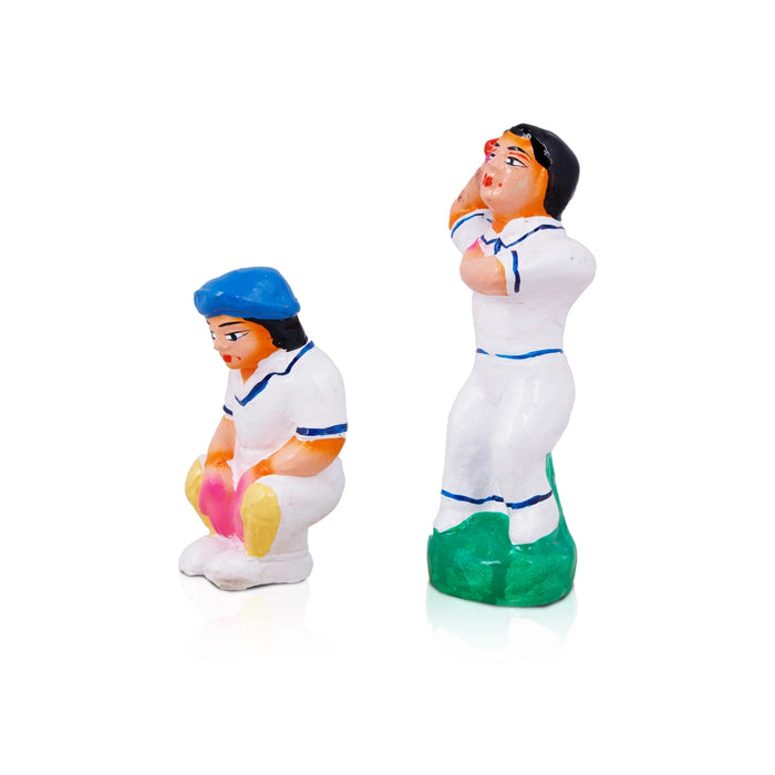 Cricket Clay Golu Bommai Set - 6 x 2 Inches | Giri Golu Doll/ Navaratri Golu Bomma/Gombe/Bommai