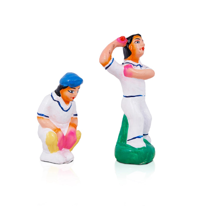 Cricket Clay Golu Bommai Set - 6 x 2 Inches | Giri Golu Doll/ Navaratri Golu Bomma/Gombe/Bommai