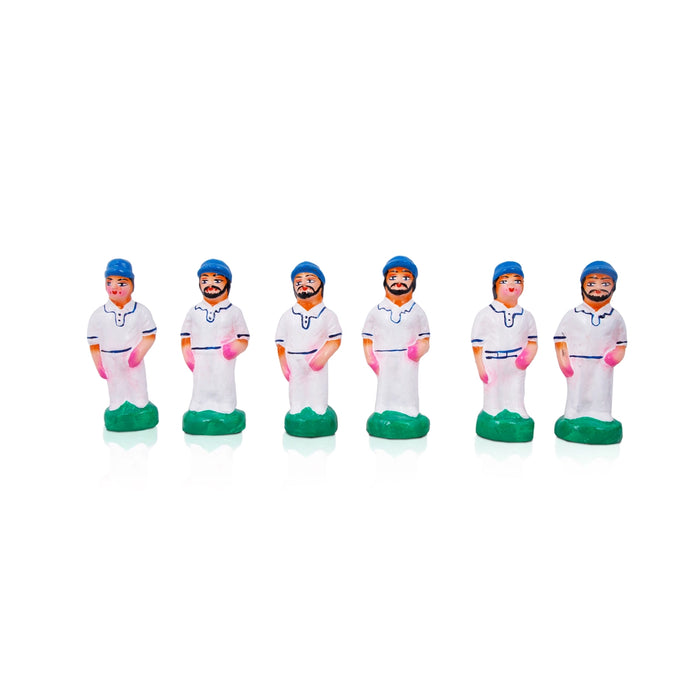 Cricket Clay Golu Bommai Set - 6 x 2 Inches | Giri Golu Doll/ Navaratri Golu Bomma/Gombe/Bommai