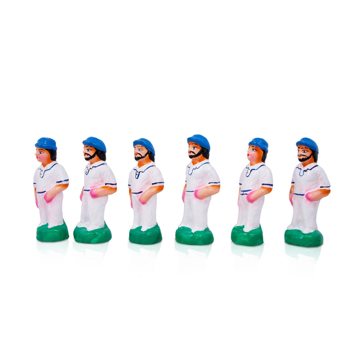 Cricket Clay Golu Bommai Set - 6 x 2 Inches | Giri Golu Doll/ Navaratri Golu Bomma/Gombe/Bommai