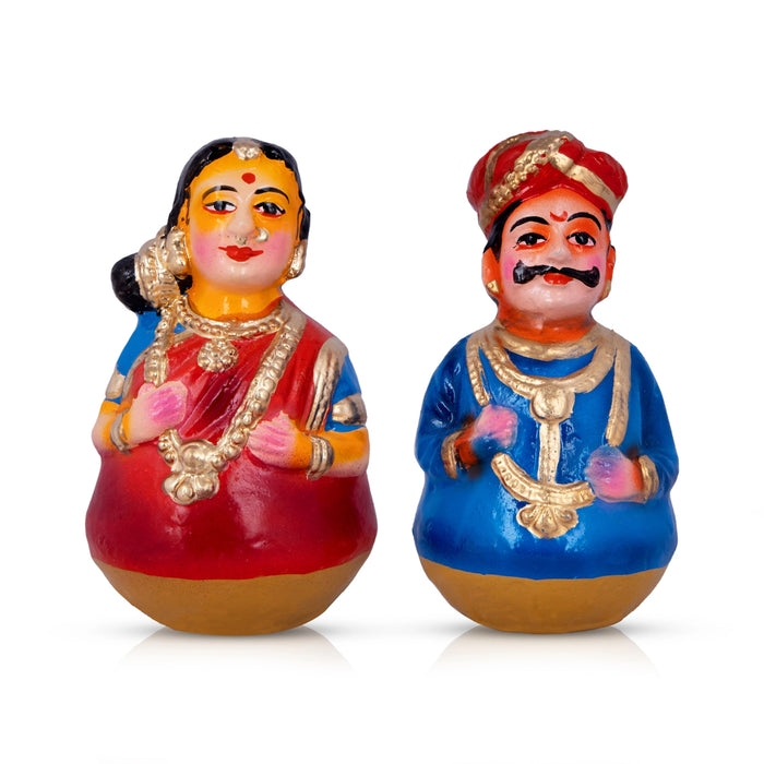 Raja Rani Clay Golu Bommai Pair - 6 x 4 Inches | Giri Golu Doll/ Navaratri Golu Bomma/Gombe/Bommai