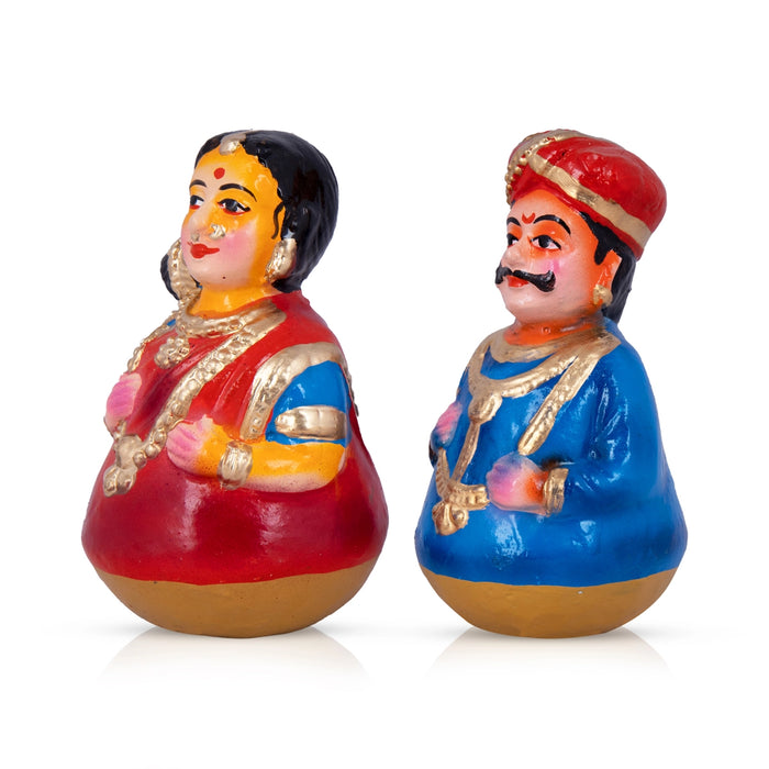 Raja Rani Clay Golu Bommai Pair - 6 x 4 Inches | Giri Golu Doll/ Navaratri Golu Bomma/Gombe/Bommai