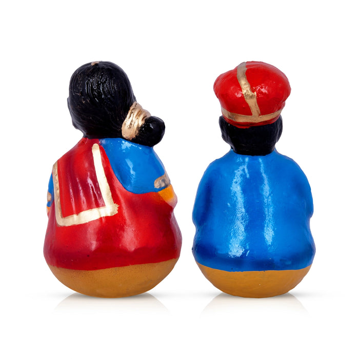 Raja Rani Clay Golu Bommai Pair - 6 x 4 Inches | Giri Golu Doll/ Navaratri Golu Bomma/Gombe/Bommai