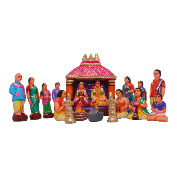 Marriage Clay Golu Bommai Set - 10.5 x 8 Inches | Giri Golu Doll/ Navaratri Golu Bomma/Gombe/Bommai