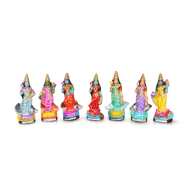 River Goddess Clay Golu Bommai Set - 8 x 4 Inches | Giri Golu Doll/ Navaratri Golu Bomma/Gombe