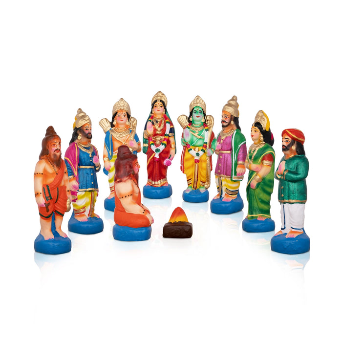 Seetha Kalyanam Clay Golu Bommai Set - 9 x 3 Inches | Giri Golu Doll/ Navaratri Golu Bomma/Gombe/Bommai