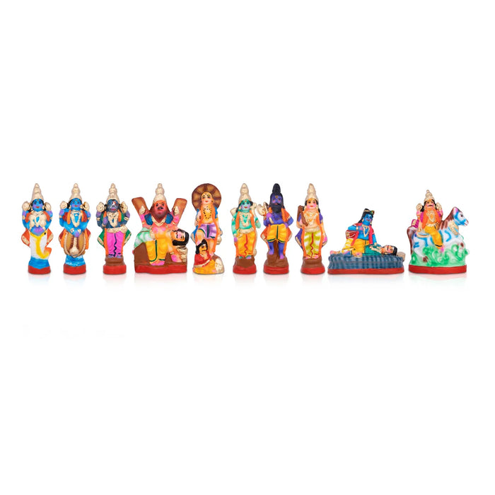 Action Dasavatharam Clay Golu Bommai Set - 6 x 6.5 Inches | Giri Golu Doll/ Navaratri Golu Bomma/Gombe/Bommai