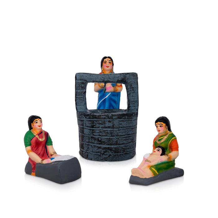 Well Clay Golu Bommai Set - 6 x 4 Inches | Giri Golu Doll/ Navaratri Golu Bomma/Gombe/Bommai