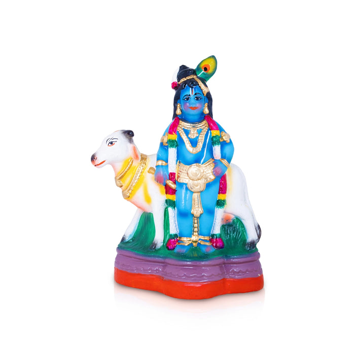 Cow Krishna Clay Golu Bommai - 10 x 7 Inches | Giri Golu Doll/ Navaratri Golu Bomma/Gombe/Bommai