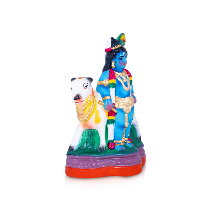 Cow Krishna Clay Golu Bommai - 10 x 7 Inches | Giri Golu Doll/ Navaratri Golu Bomma/Gombe/Bommai