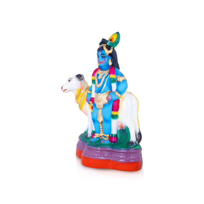 Cow Krishna Clay Golu Bommai - 10 x 7 Inches | Giri Golu Doll/ Navaratri Golu Bomma/Gombe/Bommai