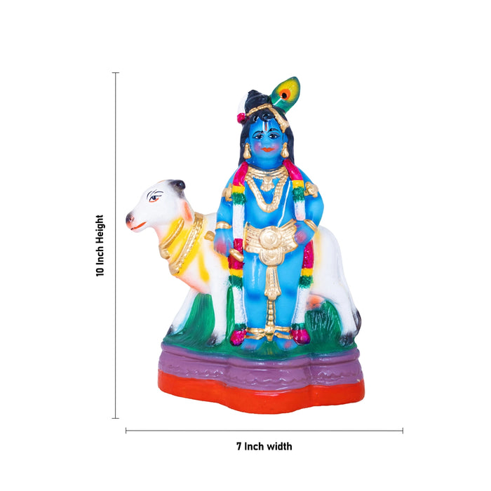 Cow Krishna Clay Golu Bommai - 10 x 7 Inches | Giri Golu Doll/ Navaratri Golu Bomma/Gombe/Bommai