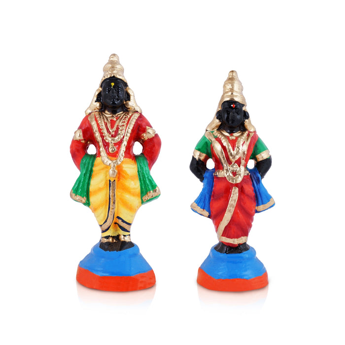 Vitthal Rukmini Murti Clay Golu Bommai Pair- 8 X 3 Inches | Navaratri Golu Gombe/Giri Golu Doll/ Navratri Decor