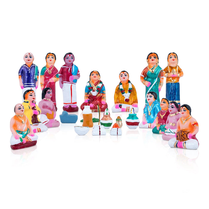 Marriage Clay Golu Bommai Set - 4.5 X 1.5 Inches | Navaratri Gombe/ Giri Golu Doll/ Navratri Decor