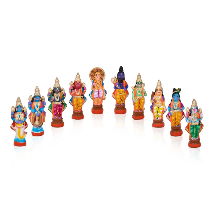 Dasavatharam Clay Golu Bommai Set - 6 x 2 Inches | Giri Golu Doll/ Navaratri Golu Bomma/Gombe/Bommai