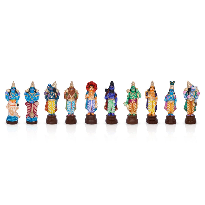 Dasavatharam Clay Golu Bommai Set - 10 X 3 Inches | Navaratri Golu Gombe/ Giri Golu Doll/ Navratri Decoration