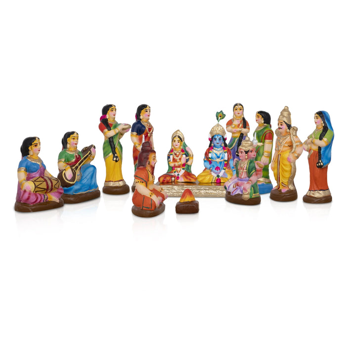 Rukmani Kalyanam Clay Golu Bommai Set - 7.5 x 2.5 Inches | Giri Golu Doll/ Navaratri Golu Bomma/Gombe/Bommai