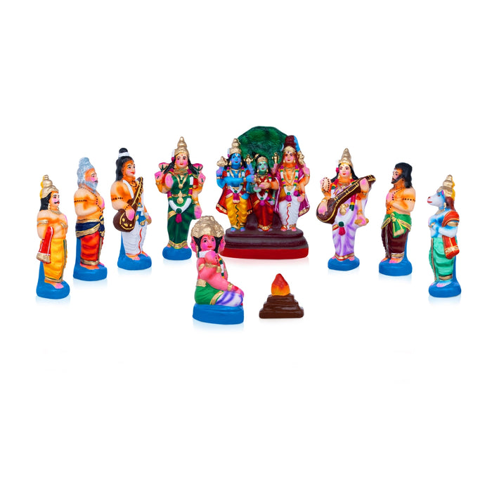 Meenakshi Kalyanam Clay Golu Bommai Set- 12 X 8.5 Inches | Navaratri Golu Gombe/Giri Golu Doll/ Navratri Decor