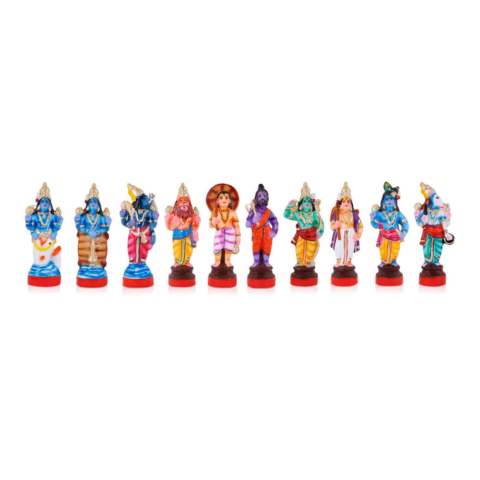 Dasavatharam Statue Clay Golu Bommai Set - 10 X 4 Inches | Navaratri Gombe/ Giri Golu Doll/ Navratri Decor