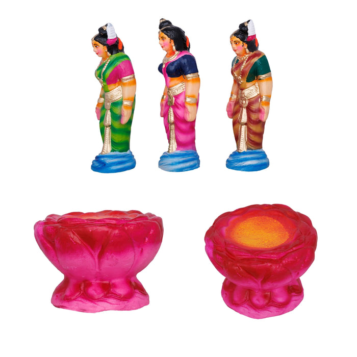Karthigai Pengal Clay Golu Bommai Set - 10 X 9.5 Inches | Navaratri Golu Gombe/ Giri Golu Doll/ Navratri Decor