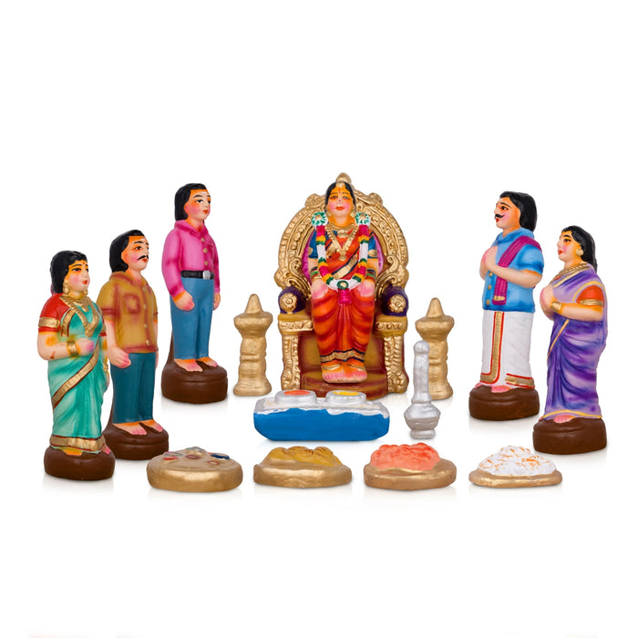 Seemantham Clay Golu Bommai Set - 9 x 5 Inches | Giri Golu Doll/ Navaratri Golu Bomma/Gombe/Bommai