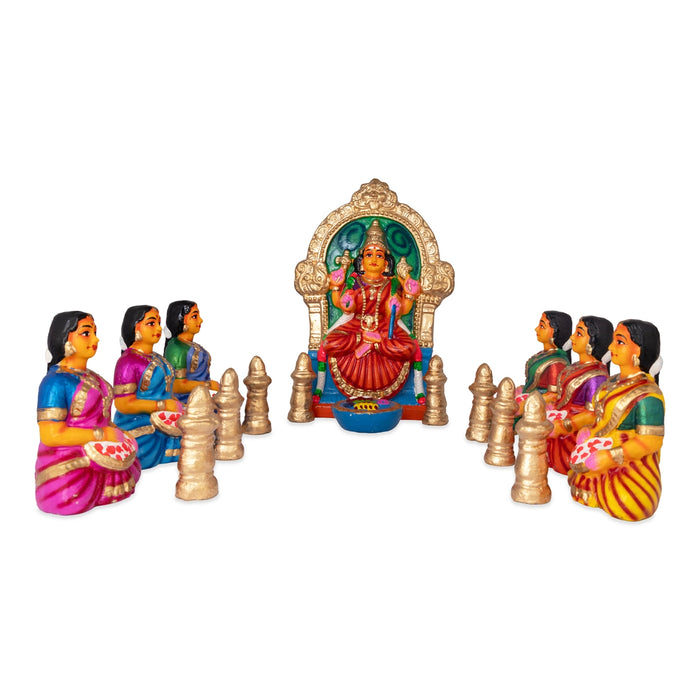 Kamakshi Pooja Clay Golu Bommai Set - 17 x 10.5 Inches | Giri Golu Doll/ Navaratri Kolu Bomma/ Gombe
