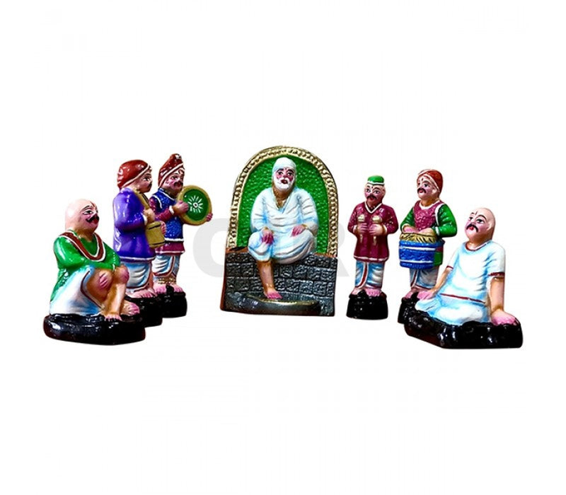 Sai Baba Bhajan Paper Mache Golu Bommai Set - 6 x 4.5 Inches | Giri Golu Doll/ Navaratri Golu Bomma/Gombe