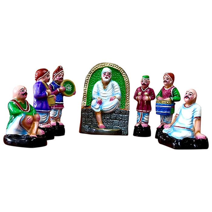 Sai Baba Bhajan Paper Mache Golu Bommai Set - 6 x 4.5 Inches | Giri Golu Doll/ Navaratri Golu Bomma/Gombe