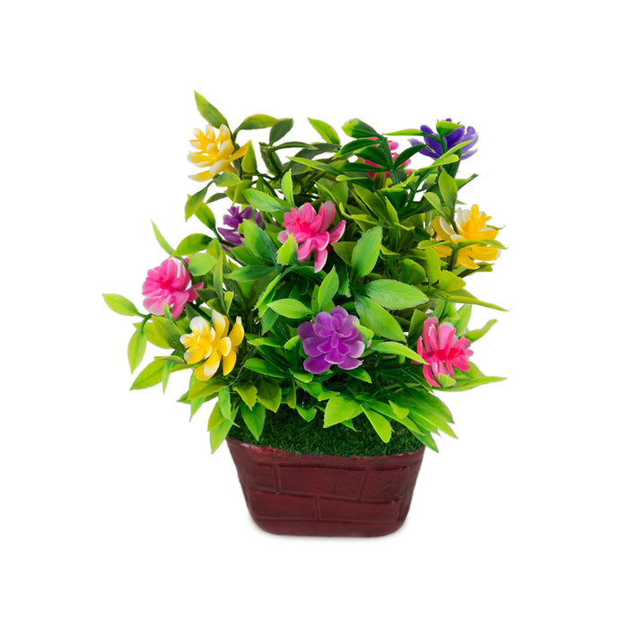 Artificial Bonsai Plant - 5.5 x 3 Inches | Mini Indoor Plant/ Colourful Flower Tree with Pot for Home
