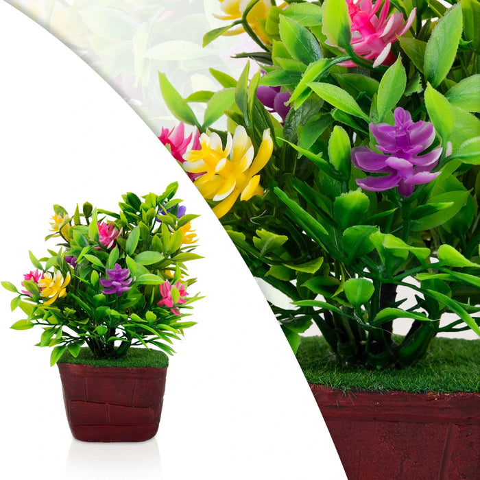 Artificial Bonsai Plant - 5.5 x 3 Inches | Mini Indoor Plant/ Colourful Flower Tree with Pot for Home