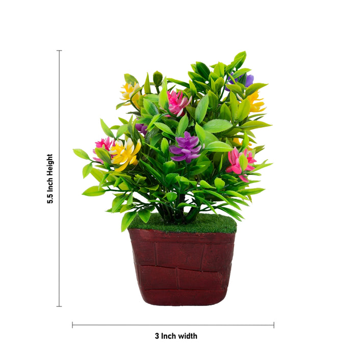 Artificial Bonsai Plant - 5.5 x 3 Inches | Mini Indoor Plant/ Colourful Flower Tree with Pot for Home