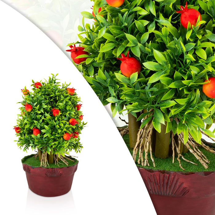 Artificial Bonsai Plant - 13 x 8 Inches | Decorative Faux Tree / Indoor Pomegranate Plant for Tabletop Decor