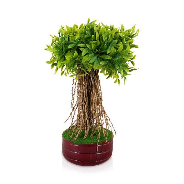 Artificial Bonsai Plant - 10 x 6 Inches| Decorative Faux Tree/ Lush Green Leaf Canopy with Pot for Office Decor