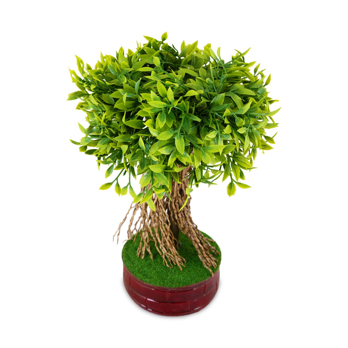Artificial Bonsai Plant - 10 x 6 Inches| Decorative Faux Tree/ Lush Green Leaf Canopy with Pot for Office Decor