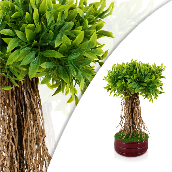 Artificial Bonsai Plant - 10 x 6 Inches| Decorative Faux Tree/ Lush Green Leaf Canopy with Pot for Office Decor