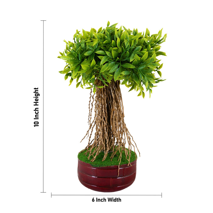 Artificial Bonsai Plant - 10 x 6 Inches| Decorative Faux Tree/ Lush Green Leaf Canopy with Pot for Office Decor