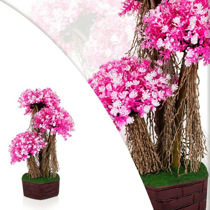 Artificial Bonsai Plant - 13 x 8 Inches | Pink Blossom Tree/ Decorative Indoor plants For Office