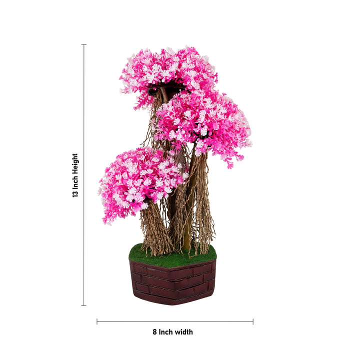 Artificial Bonsai Plant - 13 x 8 Inches | Pink Blossom Tree/ Decorative Indoor plants For Office