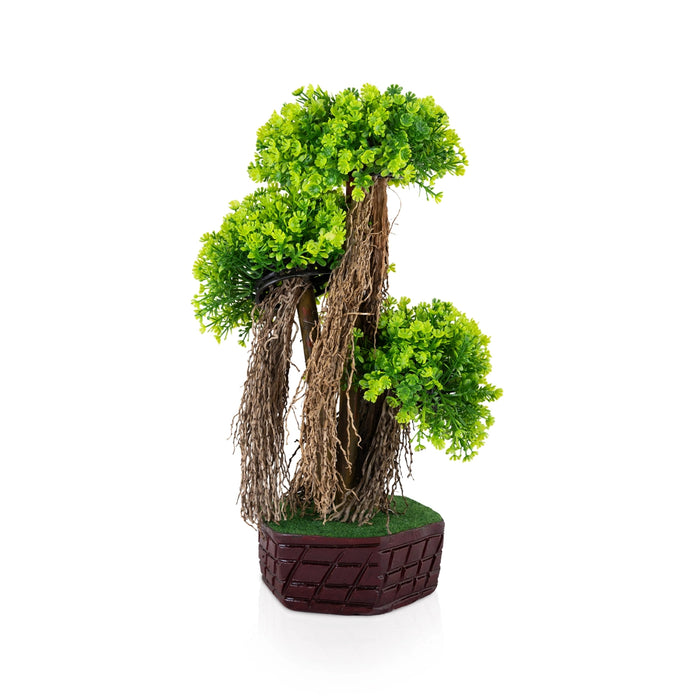 Artificial Bonsai Plant - 14 x 8 Inches| Faux Tree/ Triple Lush Green Leaf Canopy with Pot for Table Top