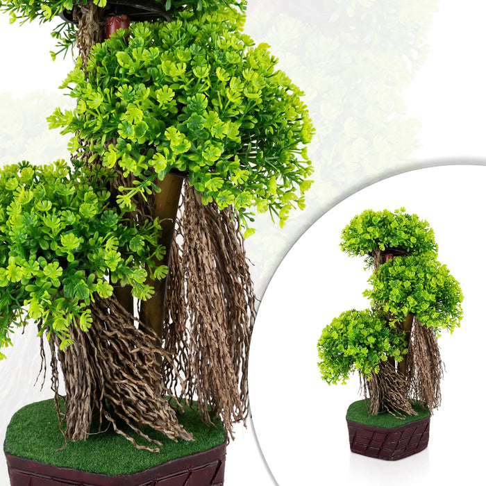 Artificial Bonsai Plant - 14 x 8 Inches| Faux Tree/ Triple Lush Green Leaf Canopy with Pot for Table Top
