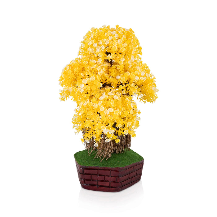 Artificial Bonsai Plant - 13.5 x 9 Inches | Indoor Plant/ Yellow Lush Floral Tree with Pot for Home Decor