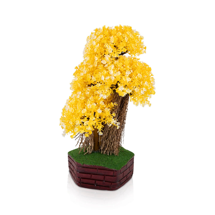 Artificial Bonsai Plant - 13.5 x 9 Inches | Indoor Plant/ Yellow Lush Floral Tree with Pot for Home Decor