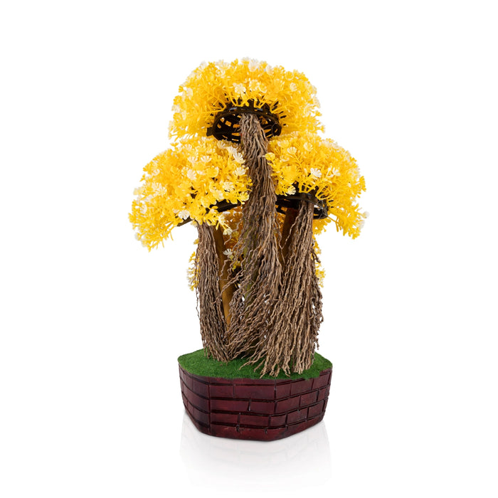 Artificial Bonsai Plant - 13.5 x 9 Inches | Indoor Plant/ Yellow Lush Floral Tree with Pot for Home Decor