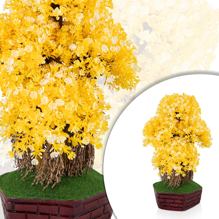 Artificial Bonsai Plant - 13.5 x 9 Inches | Indoor Plant/ Yellow Lush Floral Tree with Pot for Home Decor