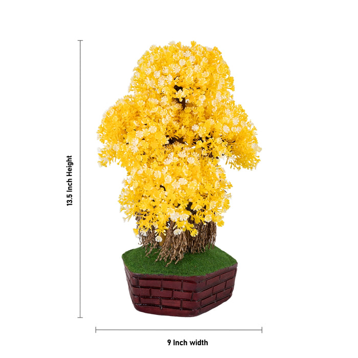 Artificial Bonsai Plant - 13.5 x 9 Inches | Indoor Plant/ Yellow Lush Floral Tree with Pot for Home Decor