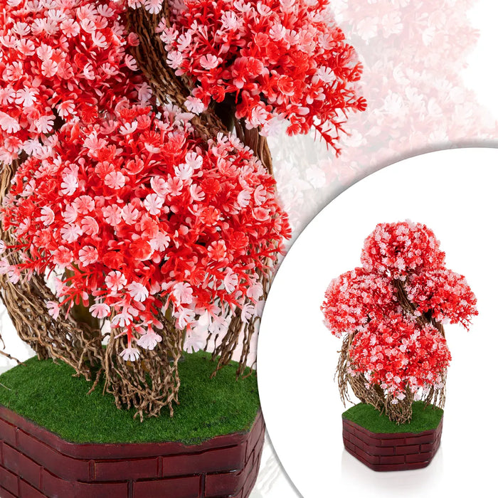 Artificial Bonsai Plant - 13 x 9 Inches | Red & Pink Floral Tree/ Indoor Plant with Pot for Home