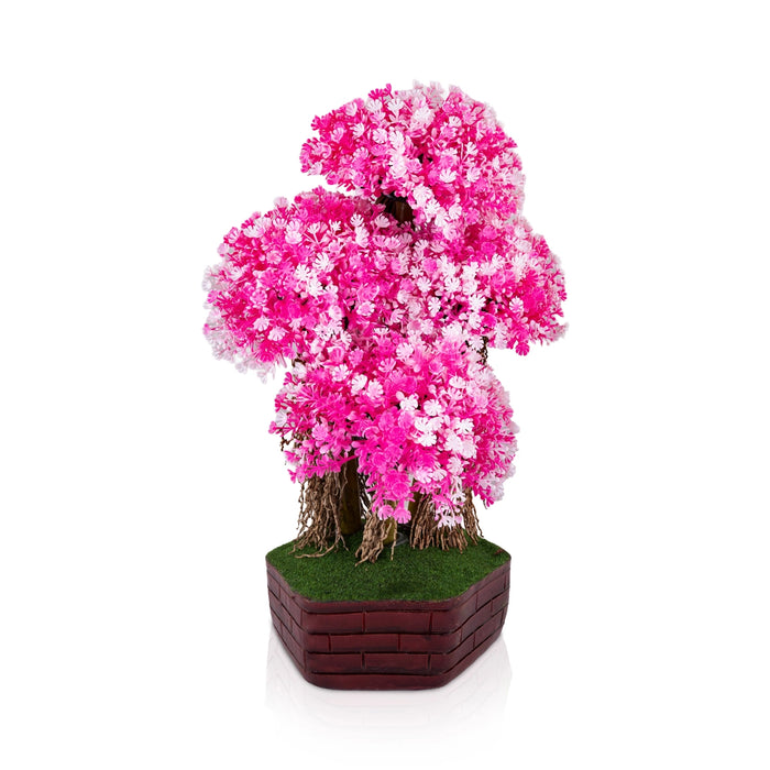 Artificial Bonsai Plant - 14 x 9 Inches | Pink Blossom Tree with Pot/ Fake Plants for Table Top