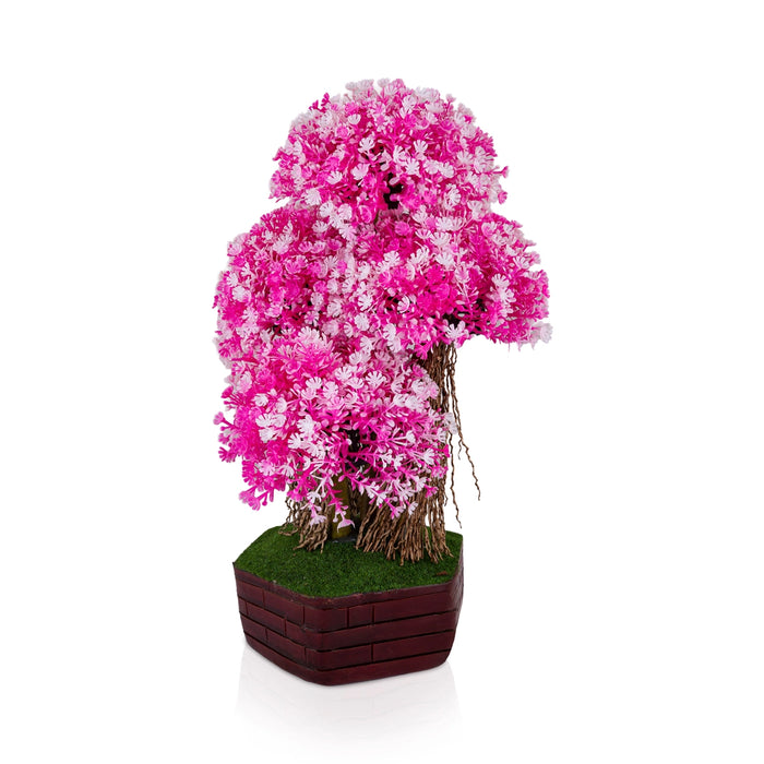 Artificial Bonsai Plant - 14 x 9 Inches | Pink Blossom Tree with Pot/ Fake Plants for Table Top